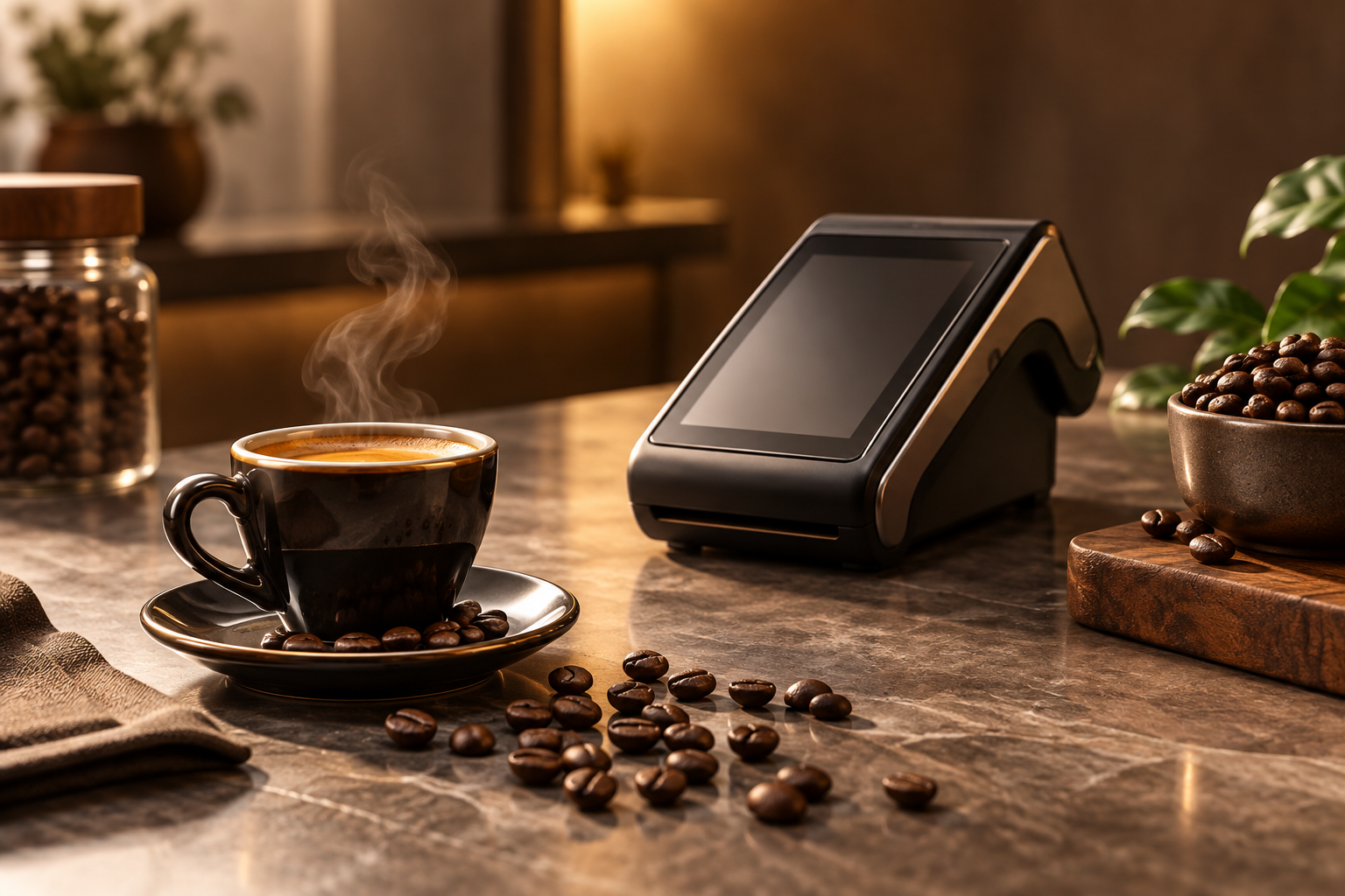 Espresso and a point-of-sale terminal