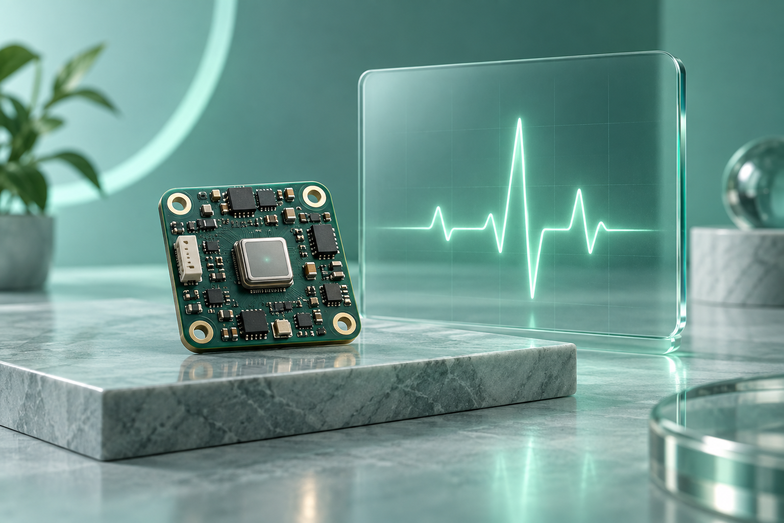 Sensor circuit board beside a pulse waveform