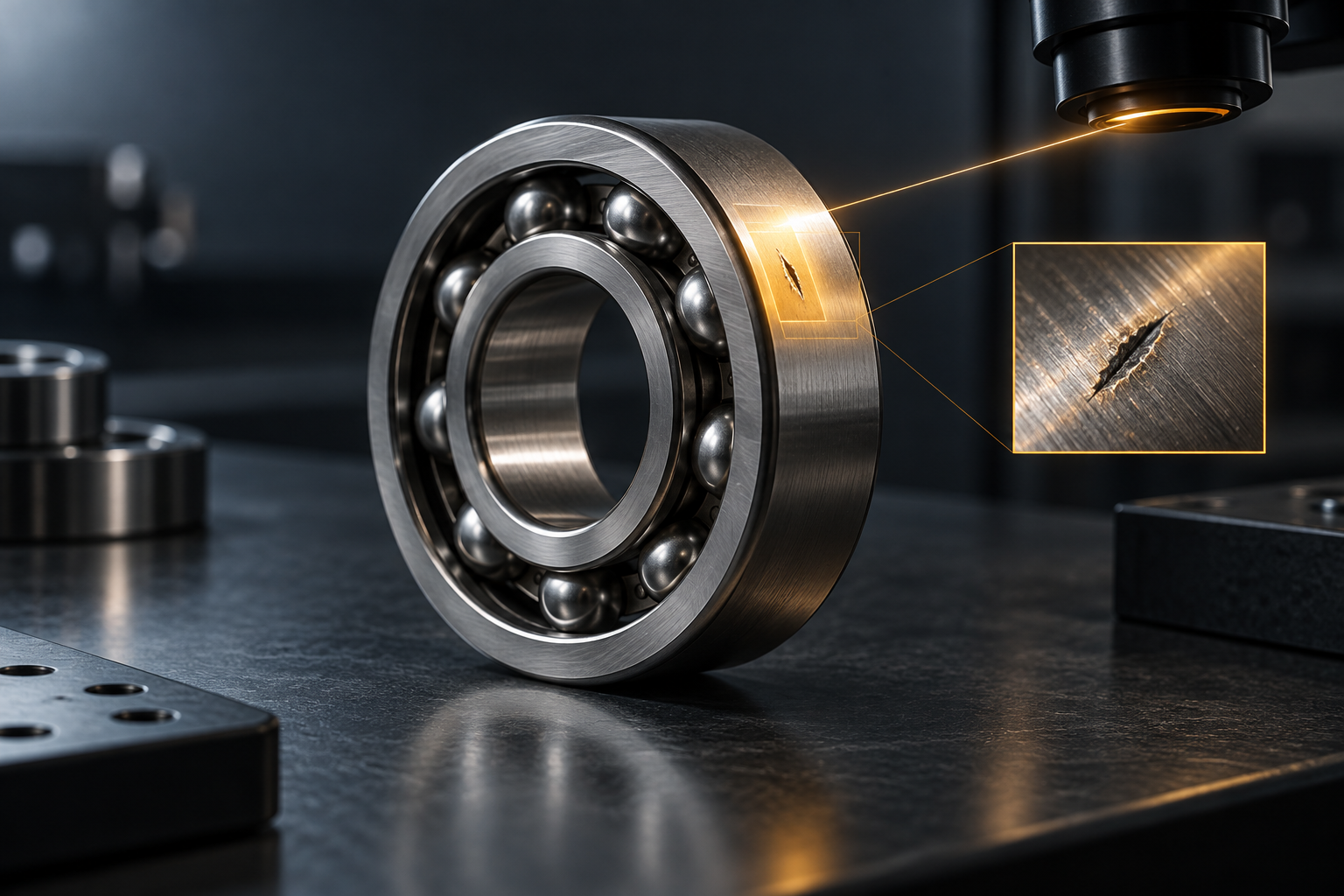 Optical inspection of a defect in a metal bearing